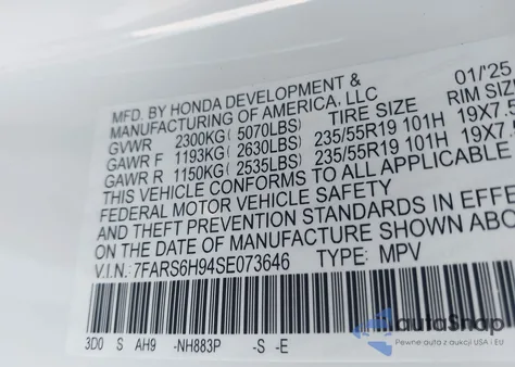 2025 Honda Cr-V Hybrid Sport Touring from USA, damaged, VIN 7FARS6H94SE073646